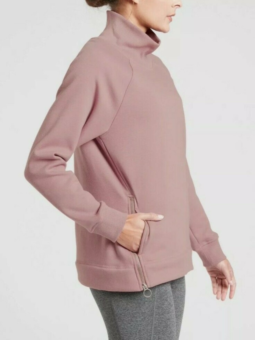 ATHLETA DOGWOOD MAUVE SIDE ZIP FUNNEL NECK COZY CARMA SWEATSHIRT Small Tall ST